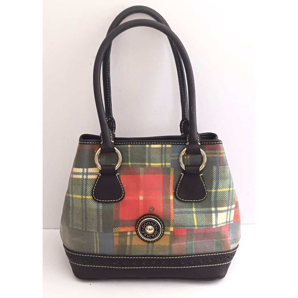 VTG Dooney & Bourke Madras Plaid Ladybug Satchel Top Handle Bag Blk Pebbled Trim - Picture 13 of 13